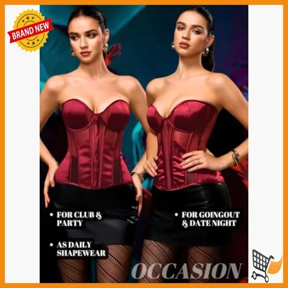 Satin Corset Top with Underwire & Boning, Adjustable Lace-Up Fit Sizes 00-18